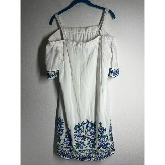 SANDRA DARREN BOHEMIAN WHITE LINED COLD SHOULDER SHIFT DRESS EMBROIDERED SIZE 12 - Picture 5 of 12